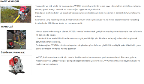 HONDA WX10 T E1 Motopomp Benzinli SU MOTORU Su Pompası / 1,5 BG / 1” ÇIKIŞ ÇAPI