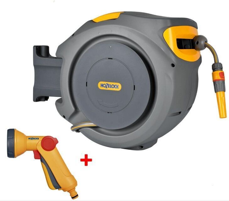 Hozelock 2403-3535H Duvara Monte 30 m Hortumlu Otomatik Geri Sarmalı Hortum Toplama Makara Seti +  2672H Duş Başlıklı Hortum Tabancası HEDİYELİ