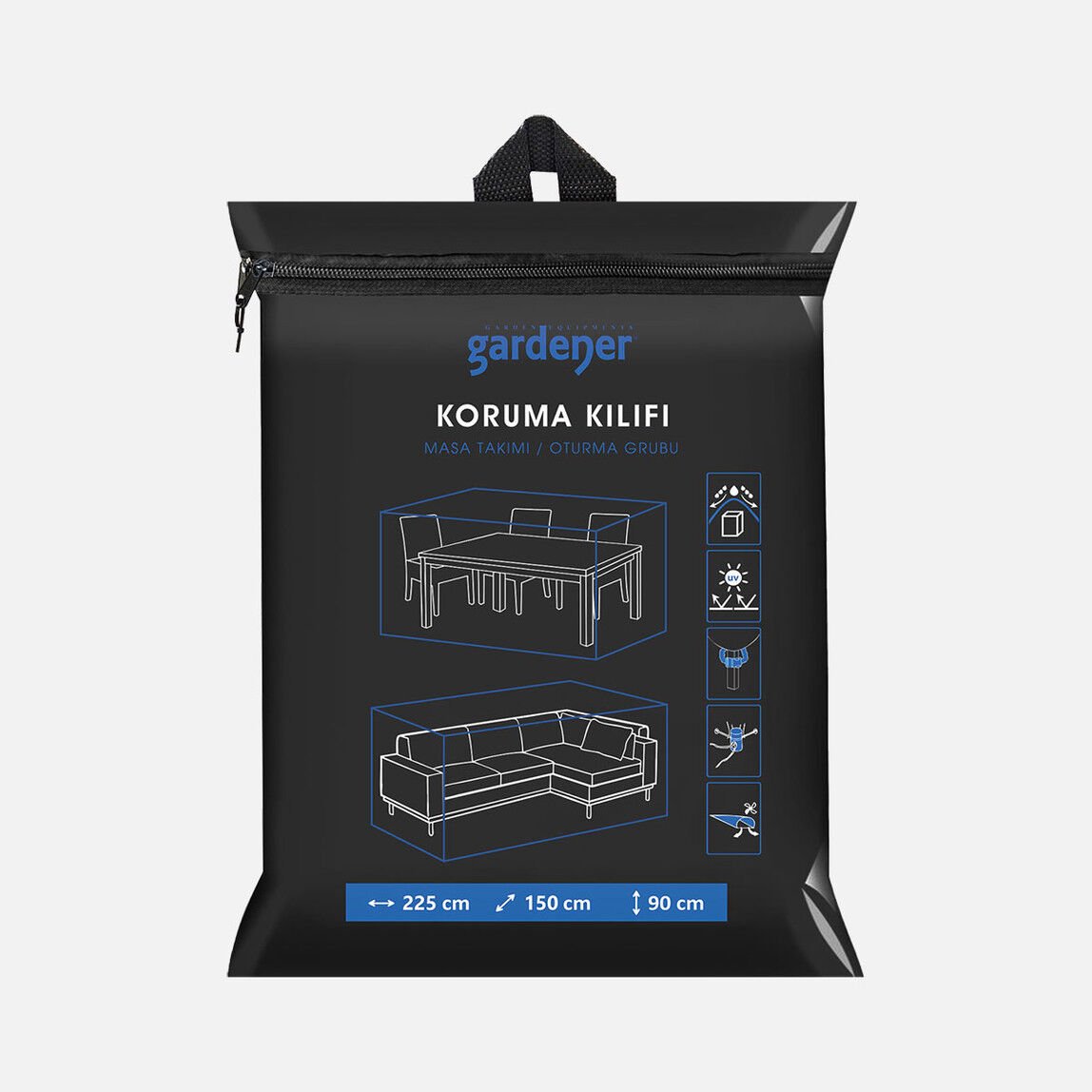 Gardener GRDC305 Masa Takımı / Oturma Grubu Koruma Örtüsü / Kılıfı PE (225 cm x150 cm x 90 cm)